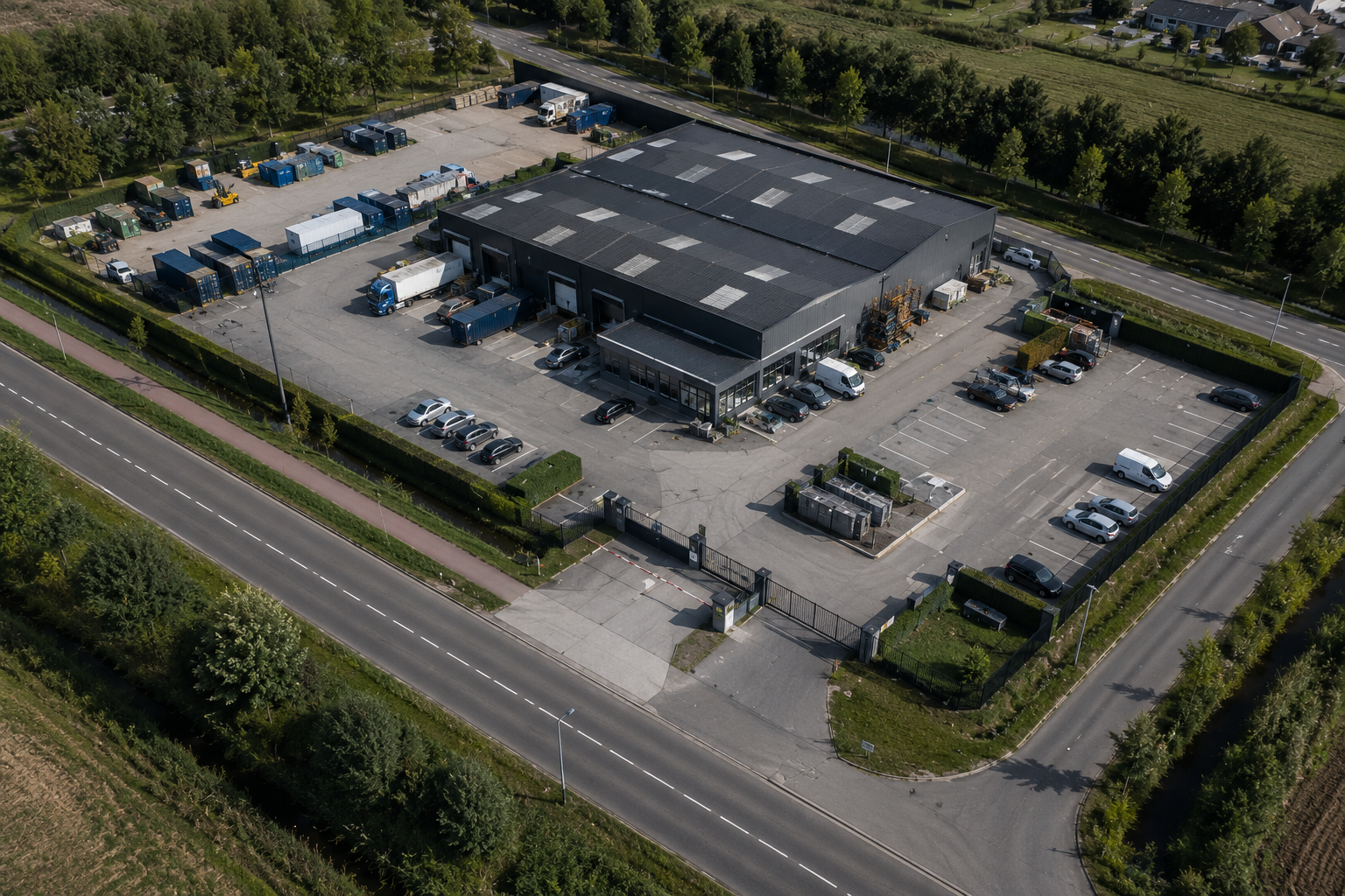 Drone-observatie van bedrijfsterrein voor terreincontrole