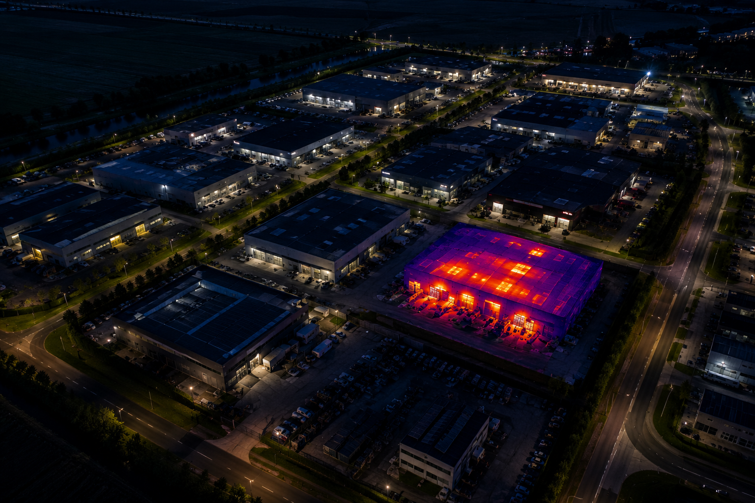 Thermische drone-scan van bedrijventerrein met afwijkende warmtebron